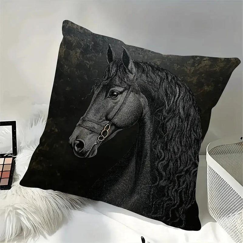 Throw Pillow - Soft Plush Friesian Horse 45x45cm by House Of Avana