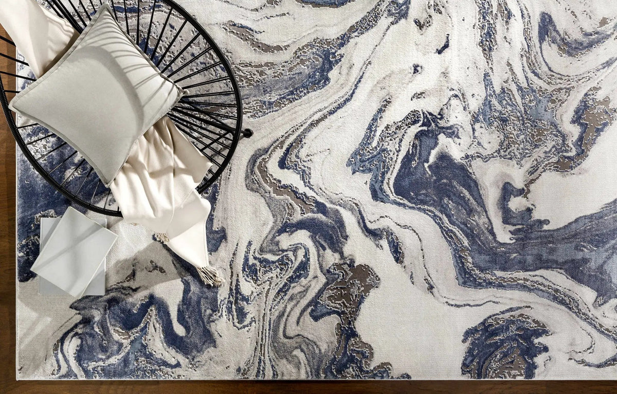 Moana Denim Blue Marble Area Rug, photo 5 of 13