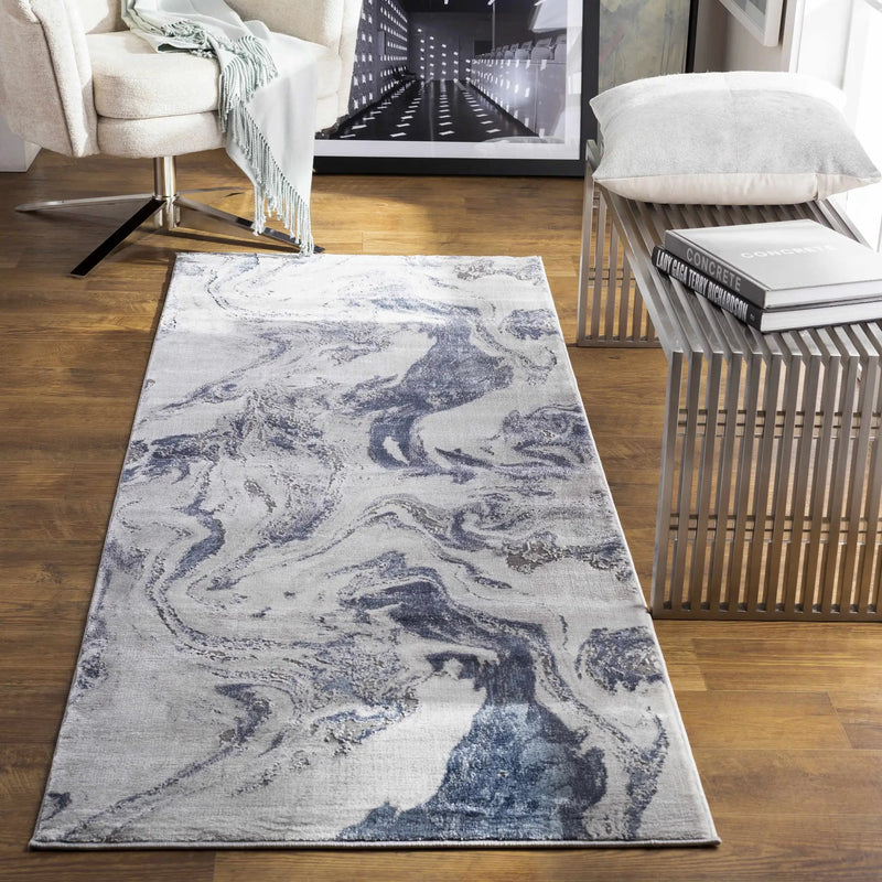 Moana Denim Blue Marble Area Rug by Boutique Rugs