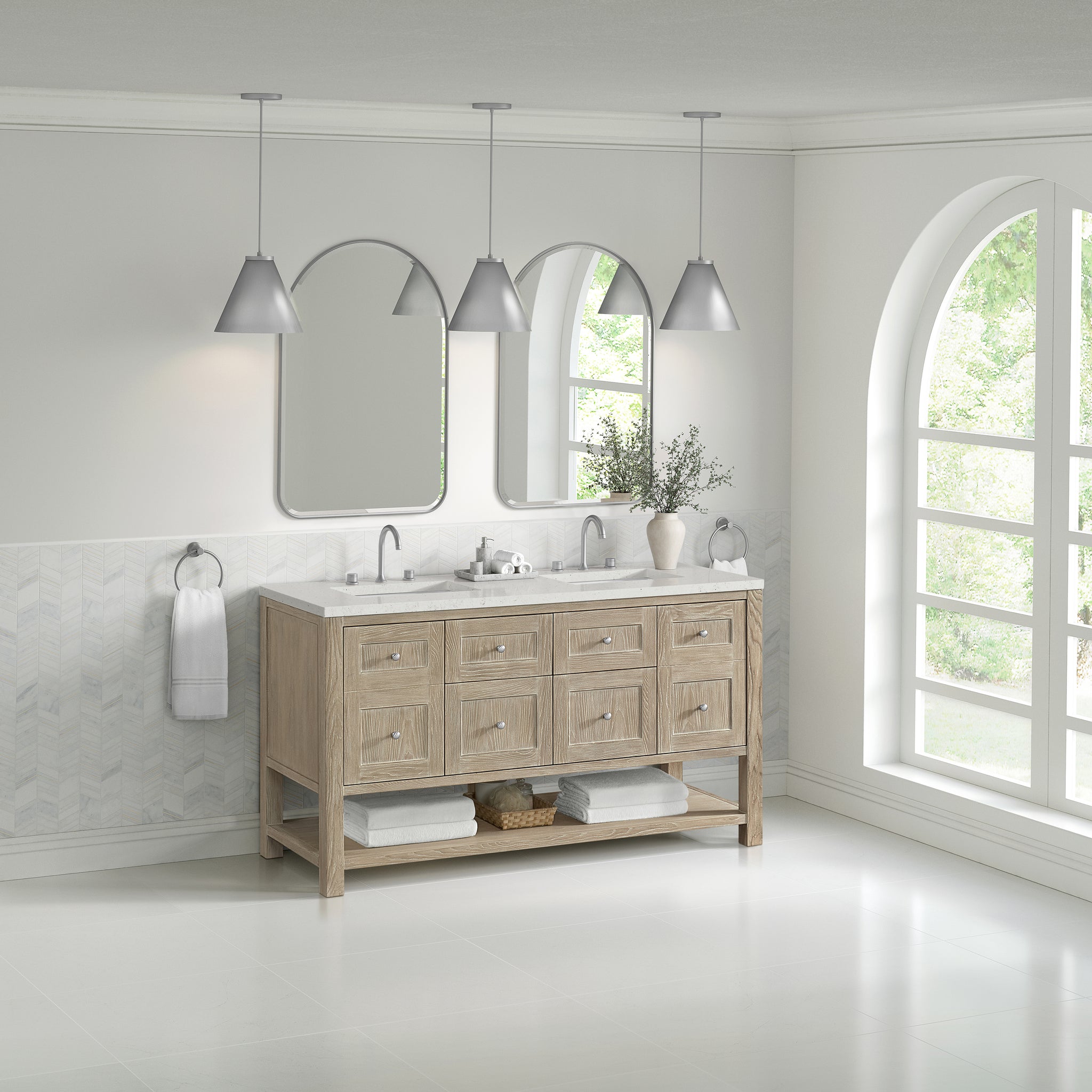 James Martin Breckenridge 60" Double Bathroom Vanity, Whitewashed Oak, view 27