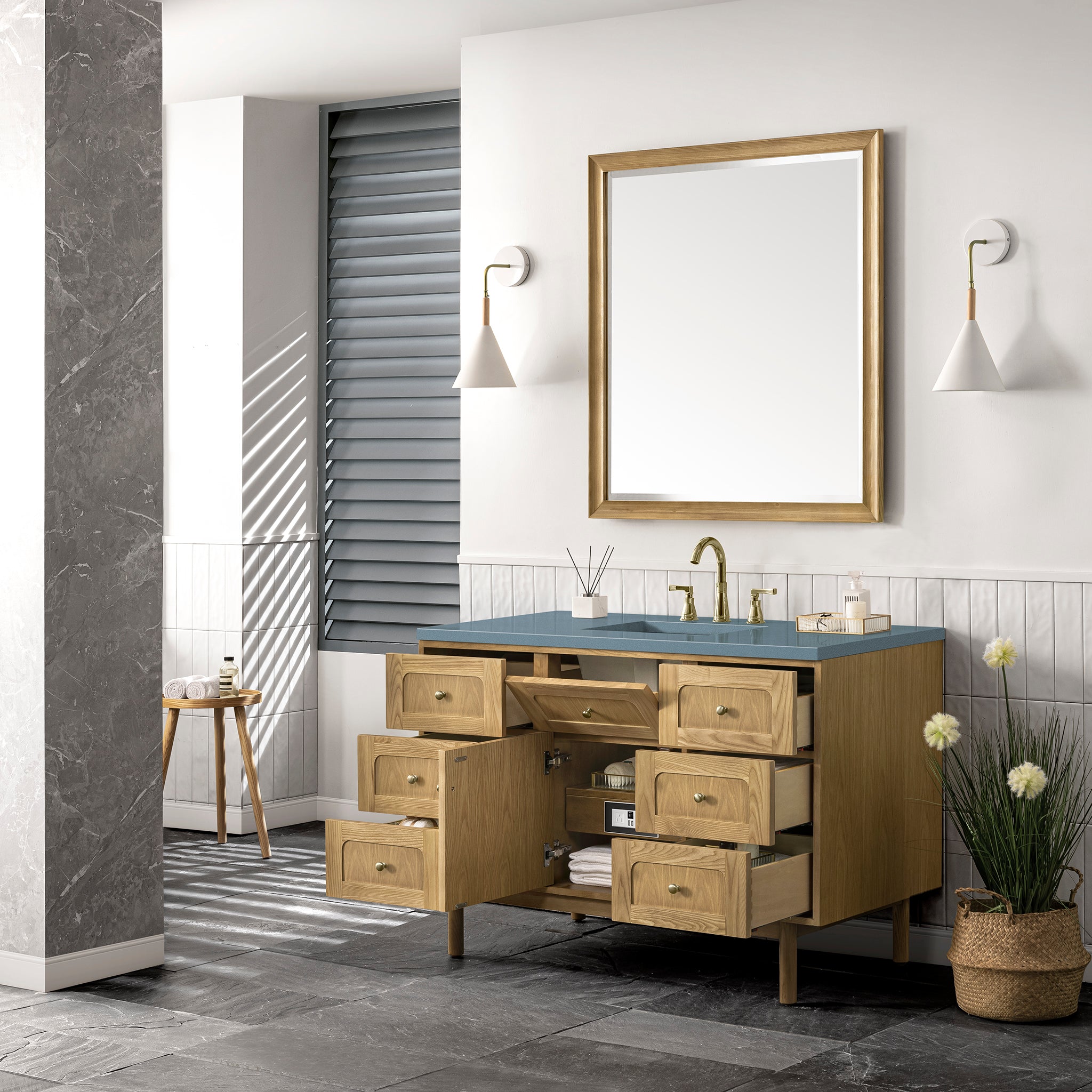 James Martin Laurent 48" Dual Mount Single Bathroom Vanity, Light Natural Oak, view 34