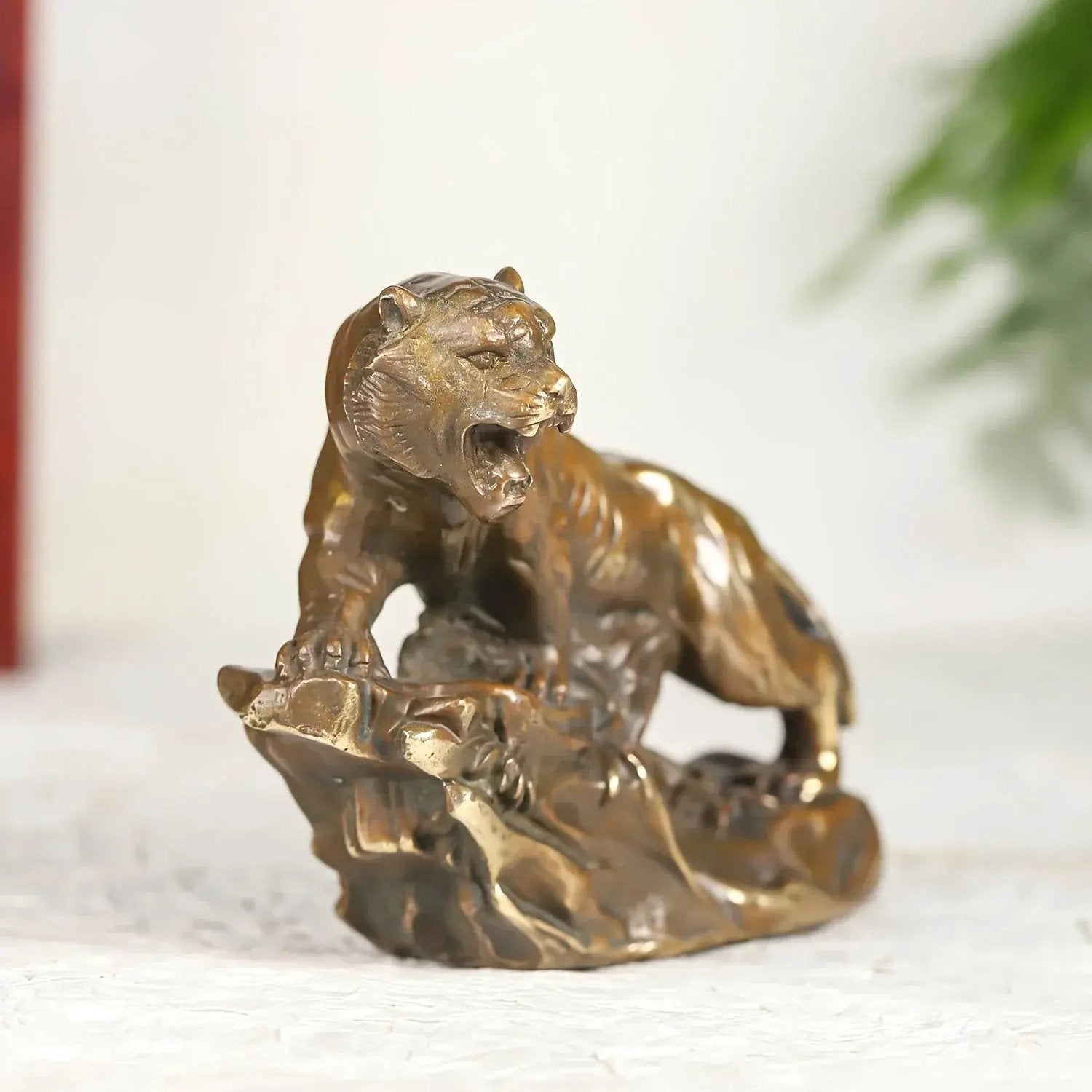 Tiger Figurine - Climbing Brass by House Of Avana