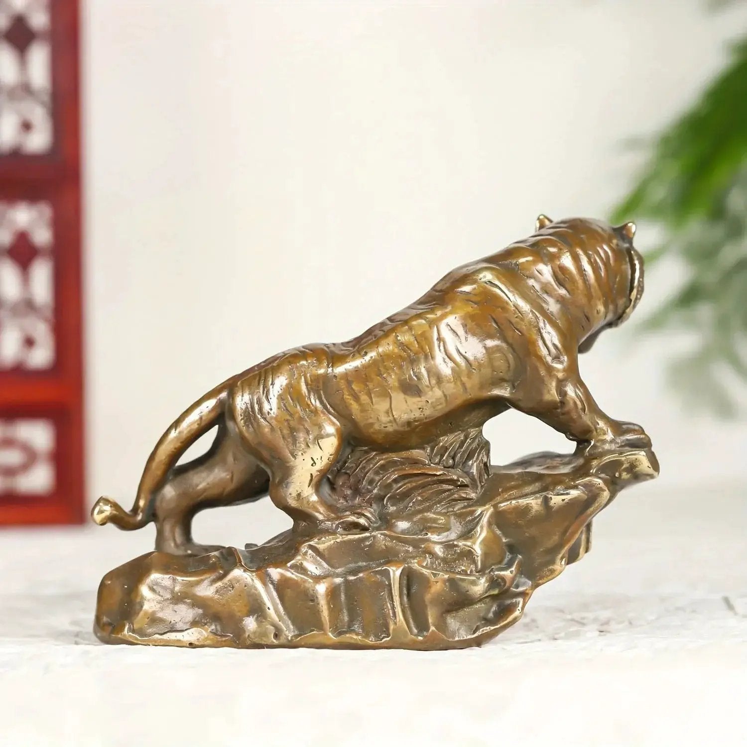 Tiger Figurine - Climbing Brass by House Of Avana