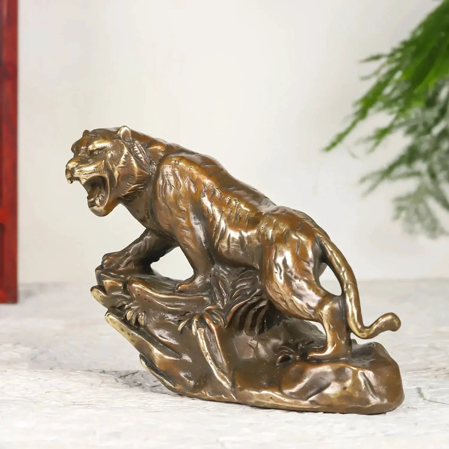 Tiger Figurine - Climbing Brass by House Of Avana