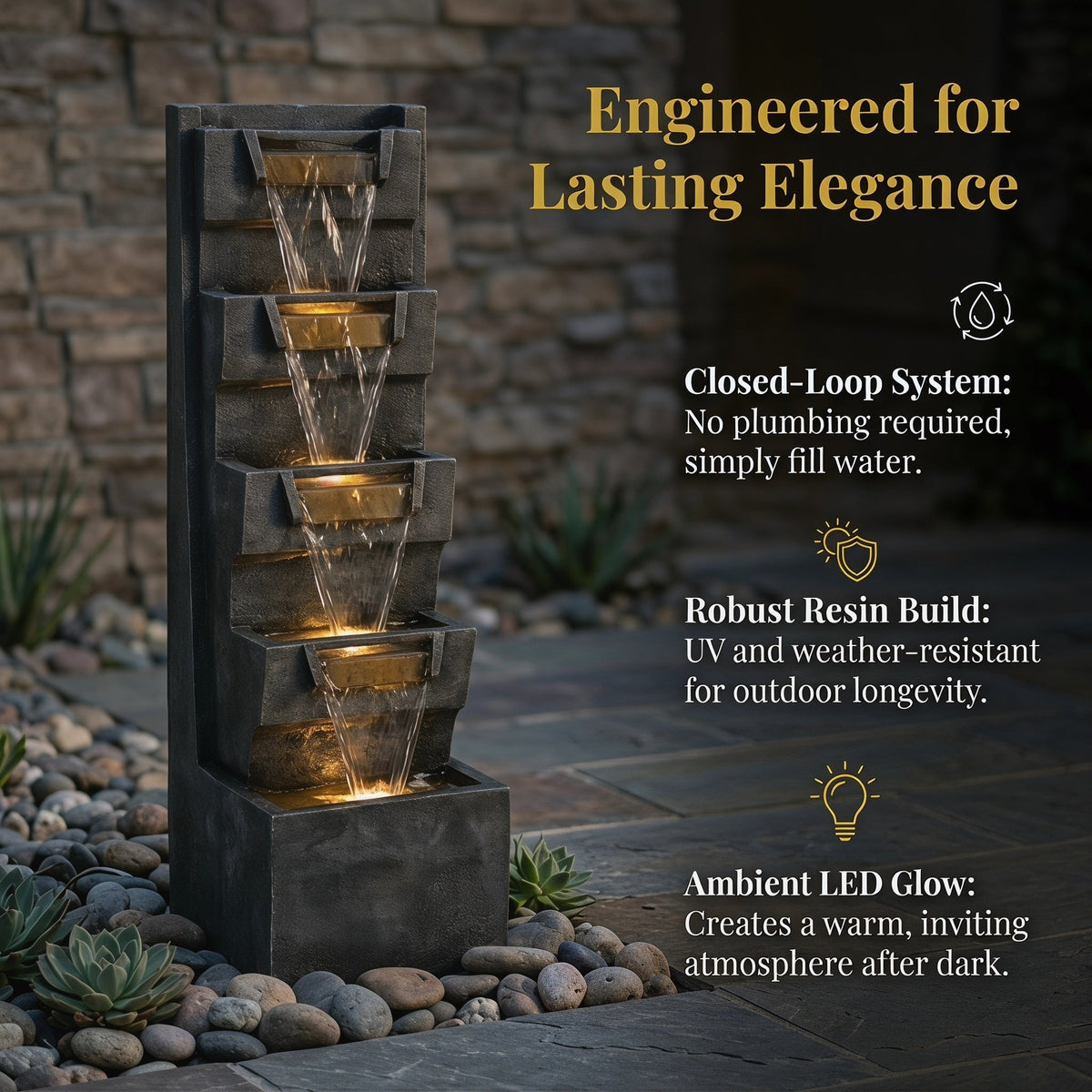 Resin Modern Outdoor Fountain 39 Inch Tilted Chutes, photo 3 of 7