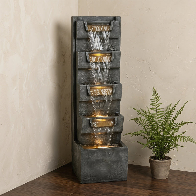 Resin Modern Outdoor Fountain 39 Inch Tilted Chutes, photo 2 of 7
