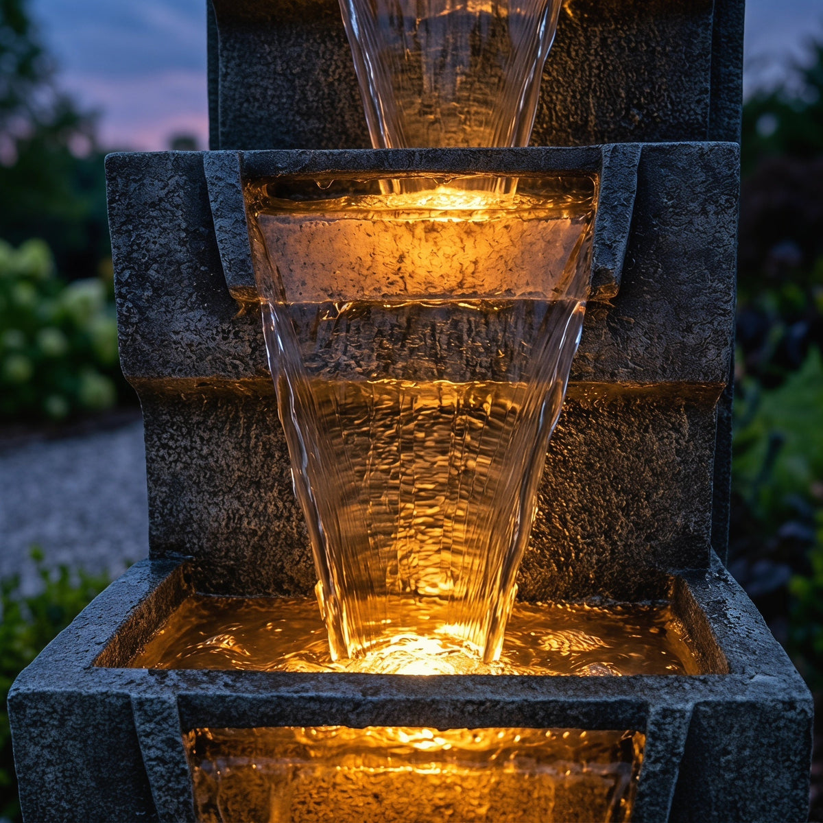 Resin Modern Outdoor Fountain 39 Inch Tilted Chutes, close-up of the surface
