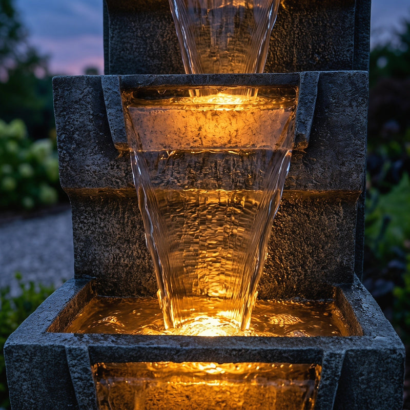 Resin Modern Outdoor Fountain 39 Inch Tilted Chutes, close-up of the surface