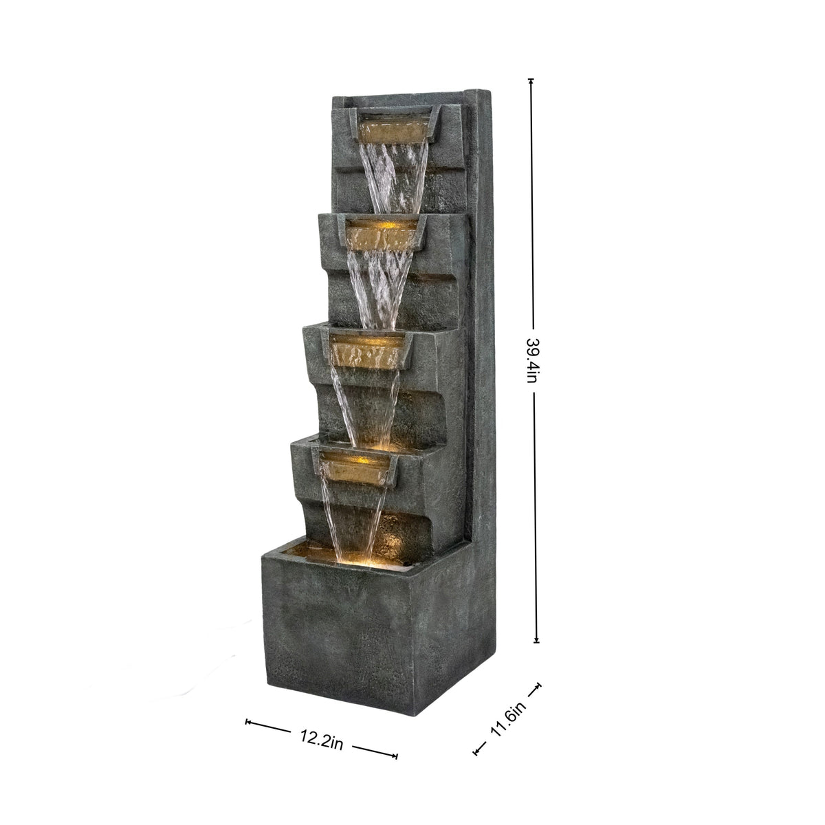Resin Modern Outdoor Fountain 39 Inch Tilted Chutes, dimensions drawing
