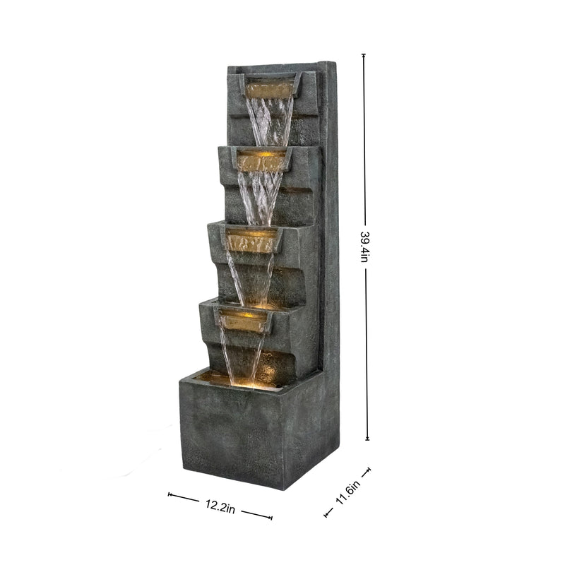Resin Modern Outdoor Fountain 39 Inch Tilted Chutes, dimensions drawing