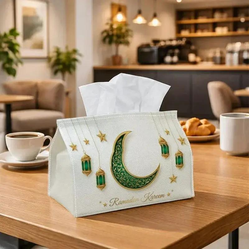 Tissue Box - Green Crescent Moon Polyester Small by House Of Avana