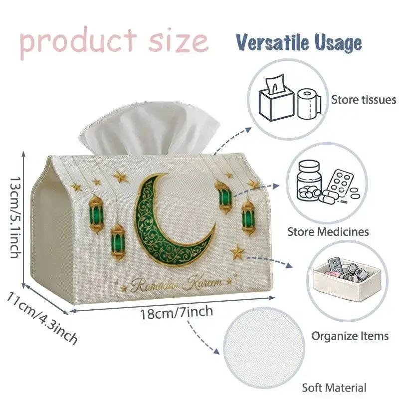 Tissue Box - Green Crescent Moon Polyester Small by House Of Avana