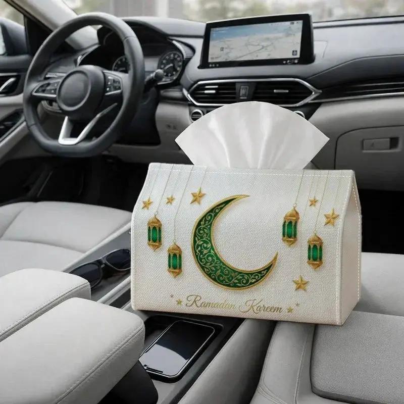 Tissue Box - Green Crescent Moon Polyester Small by House Of Avana