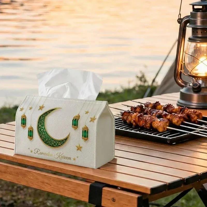 Tissue Box - Green Crescent Moon Polyester Small by House Of Avana