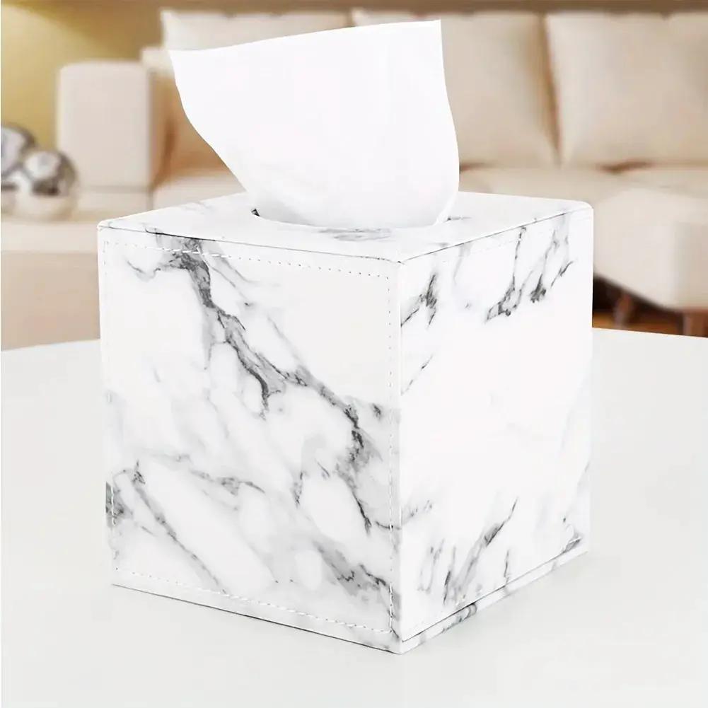 Tissue Box Holder - Elegant Marble Leather by House Of Avana