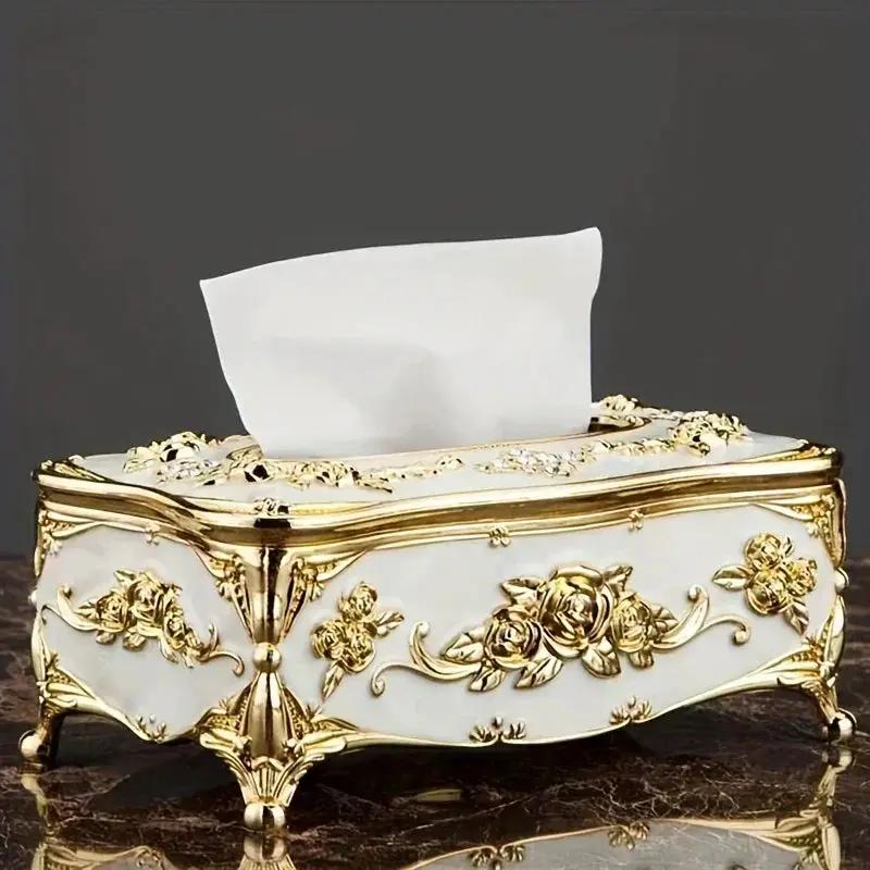 Tissue Box Holder - Metal Golden Silvery by House Of Avana