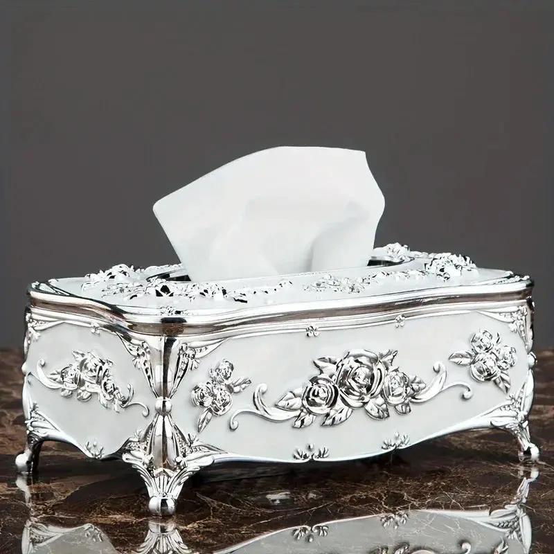 Tissue Box Holder - Metal Golden Silvery by House Of Avana