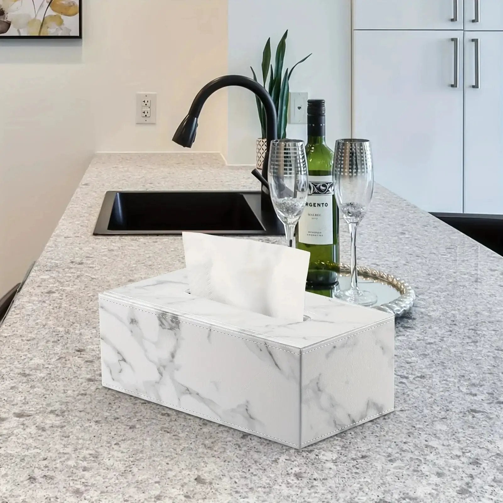 Tissue Box - Marble White Rectangular by House Of Avana