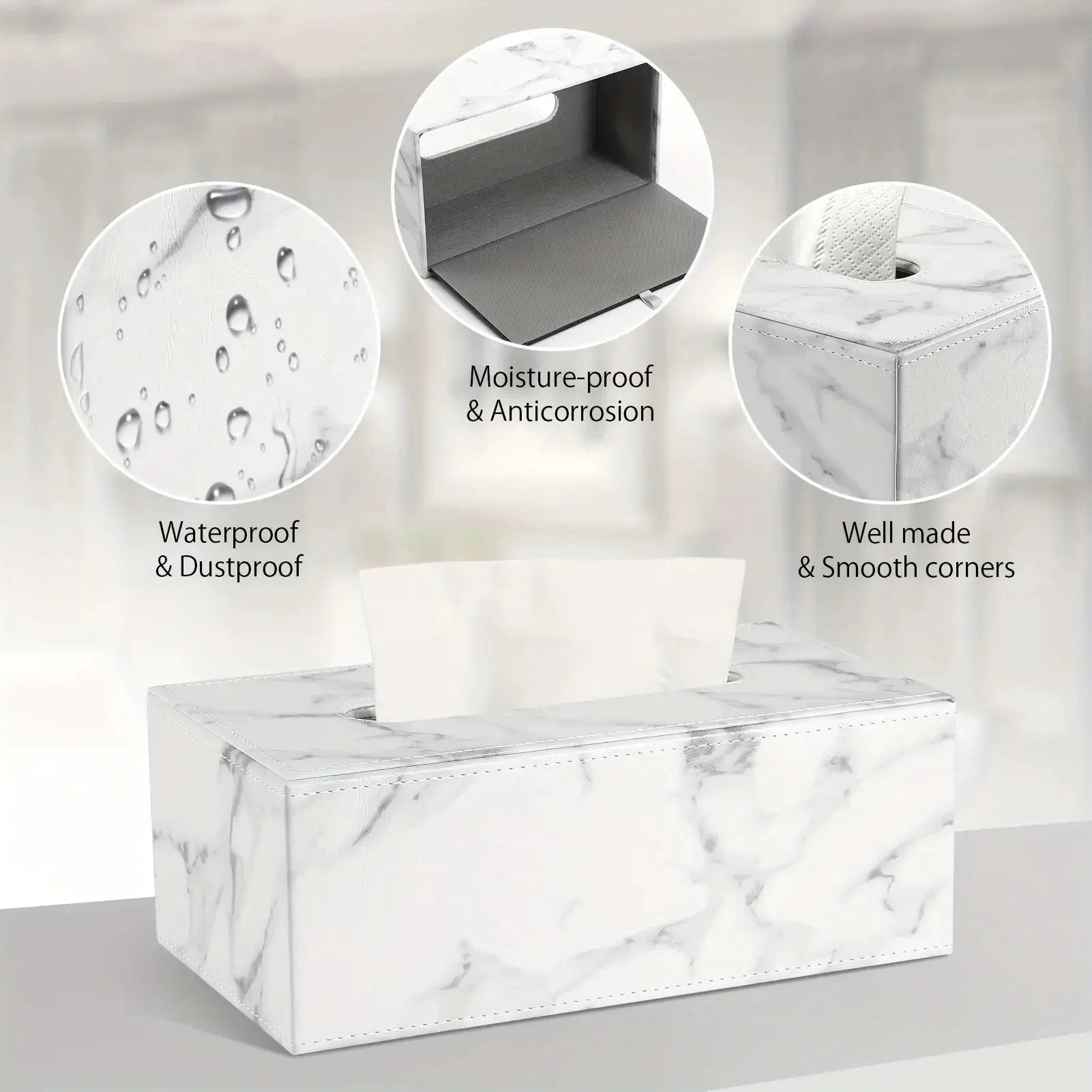 Tissue Box - Marble White Rectangular by House Of Avana