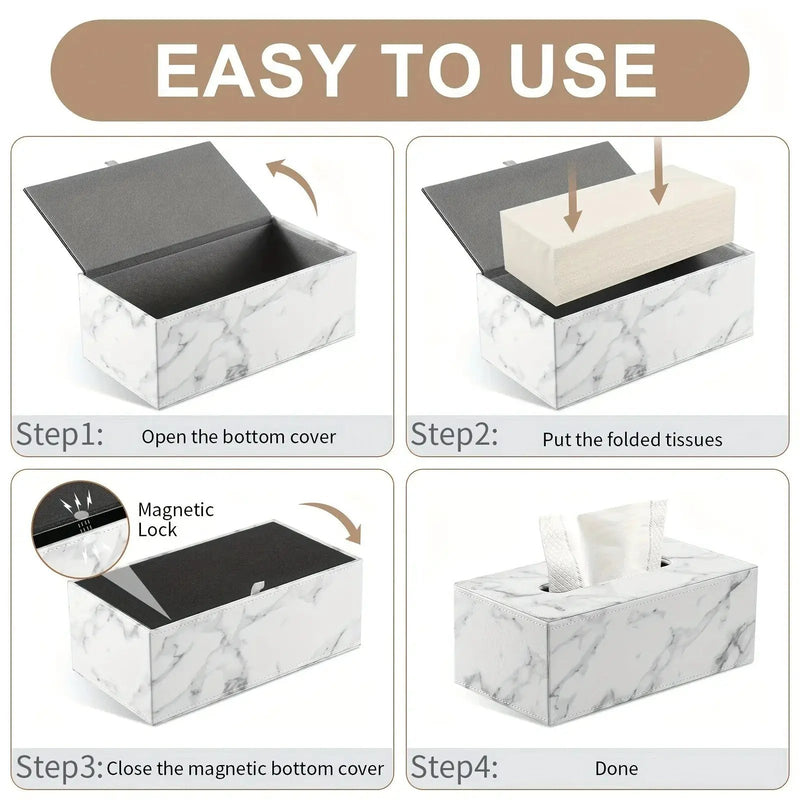 Tissue Box - Marble White Rectangular by House Of Avana