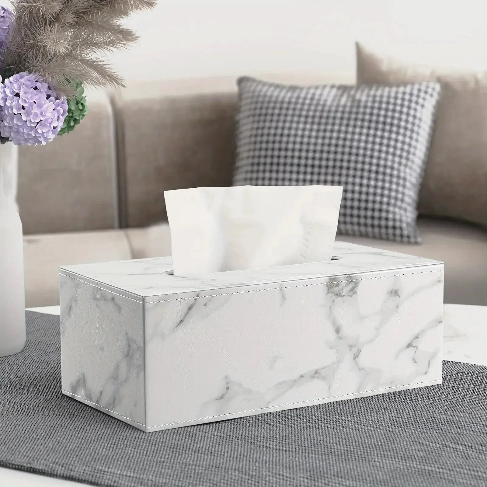 Tissue Box - Marble White Rectangular by House Of Avana