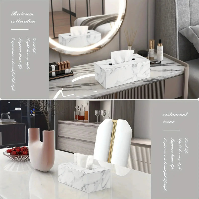 Tissue Box - Marble White Rectangular by House Of Avana