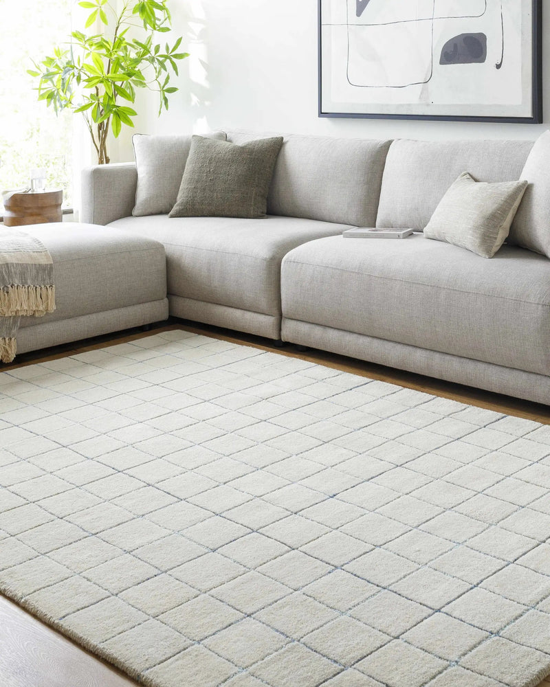 Toshi Beige Grid Wool Rug by Boutique Rugs