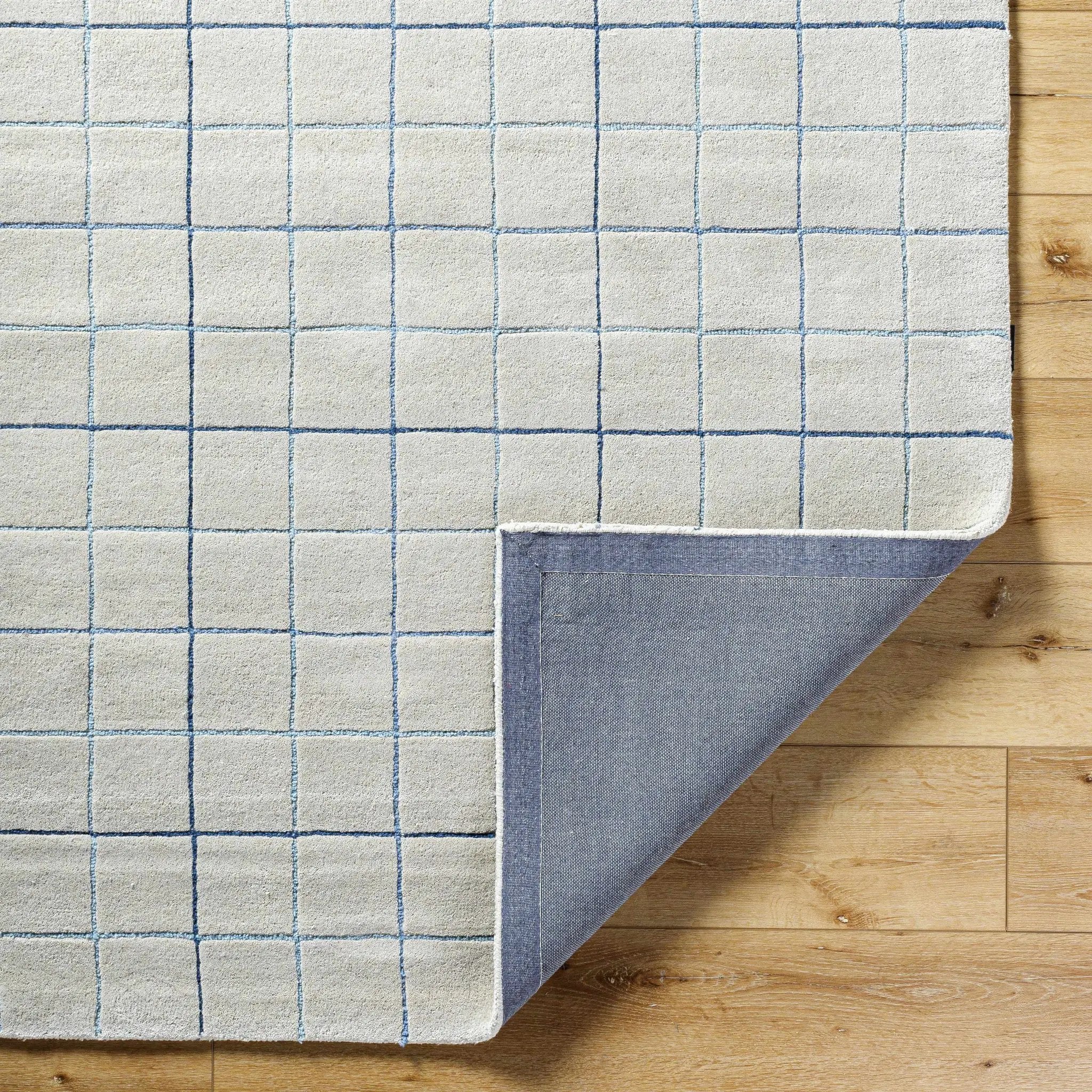Toshi Beige Grid Wool Rug by Boutique Rugs