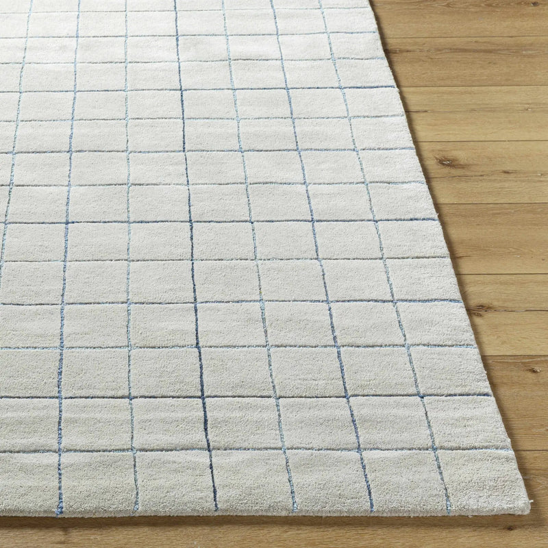 Toshi Beige Grid Wool Rug by Boutique Rugs