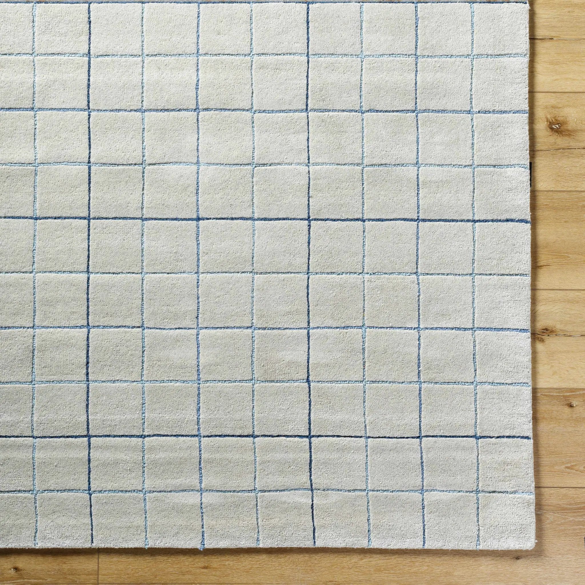 Toshi Beige Grid Wool Rug by Boutique Rugs
