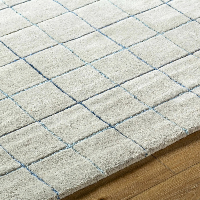 Toshi Beige Grid Wool Rug by Boutique Rugs