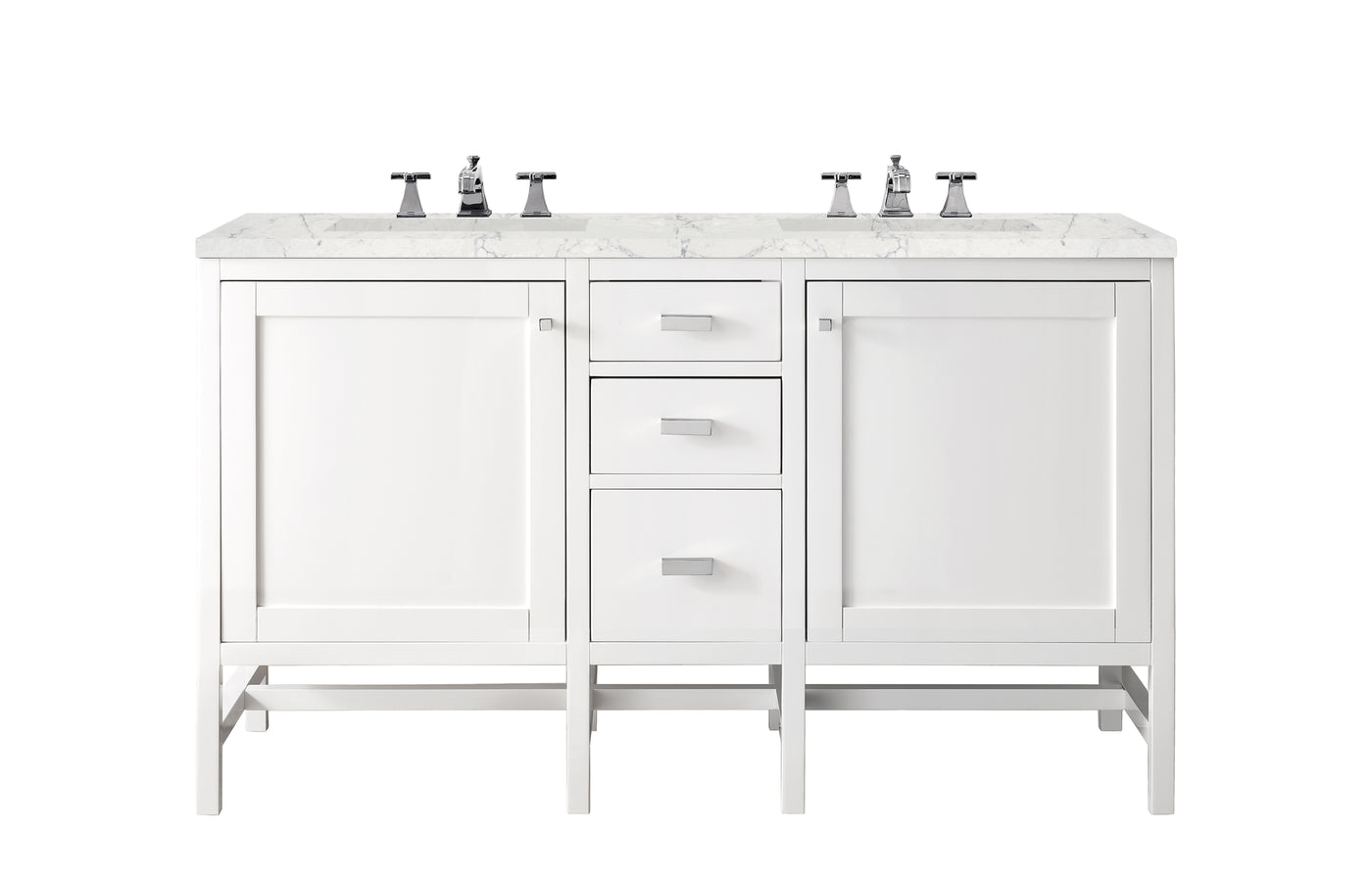 James Martin Addison 60" Double Bathroom Vanity, Glossy White with Eternal Jasmine Pearl countertop