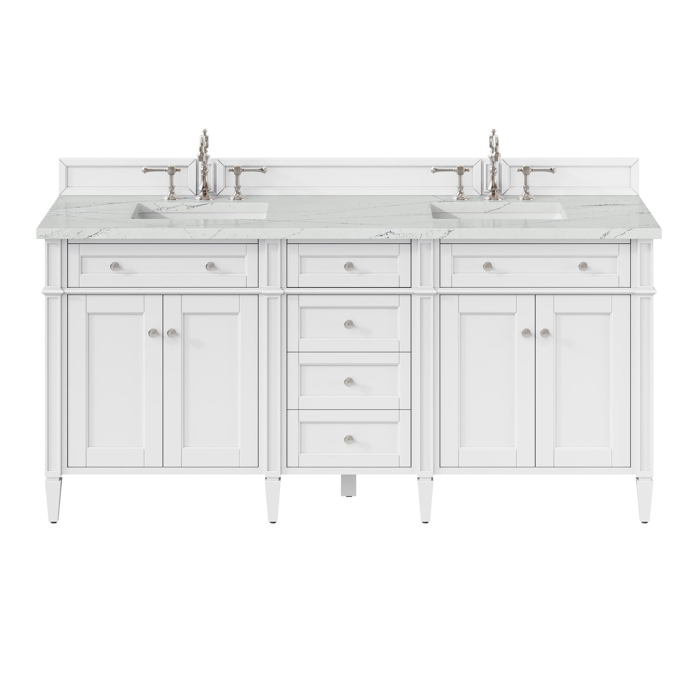 James Martin Brittany 72" Double Bathroom Vanity, Bright White with Ethereal Noctis countertop