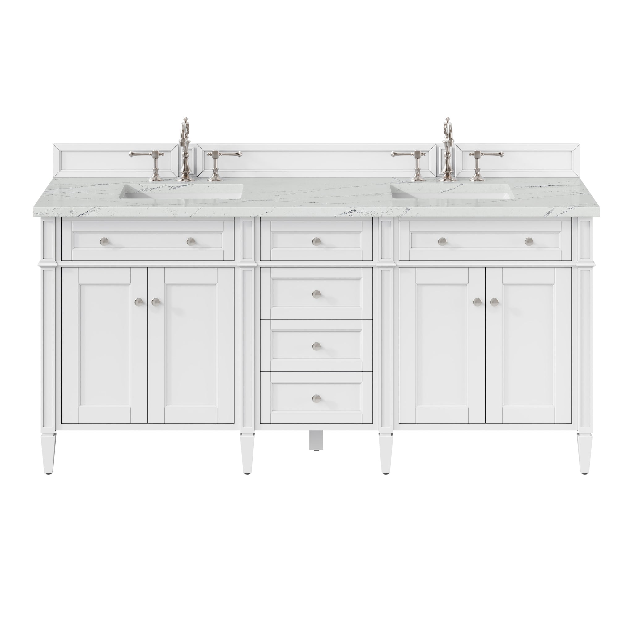 James Martin Brittany 72" Double Bathroom Vanity, Bright White with Ethereal Noctis countertop