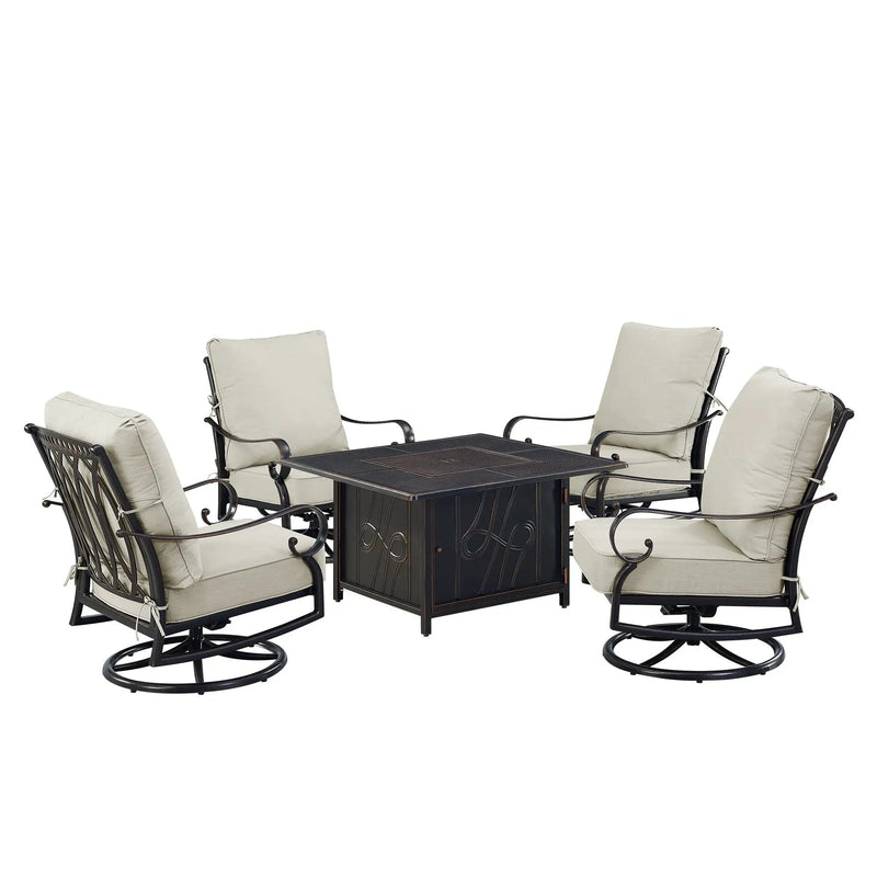 Black Aluminum Fire Table Set with Four Club Chairs by Sharicks