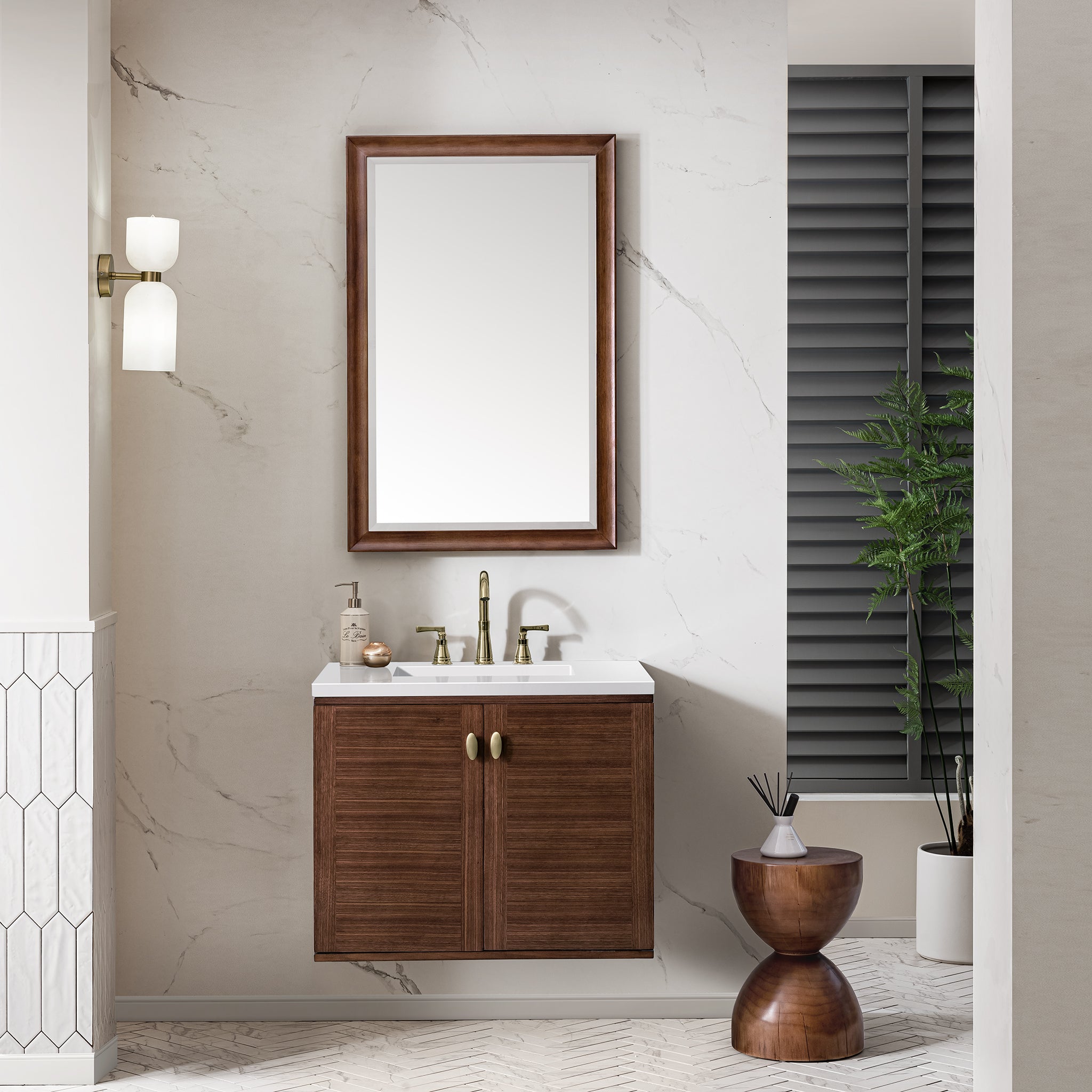 James Martin Amberly 30" Dual Mount Single Bathroom Vanity, Mid-Century Walnut, view 37