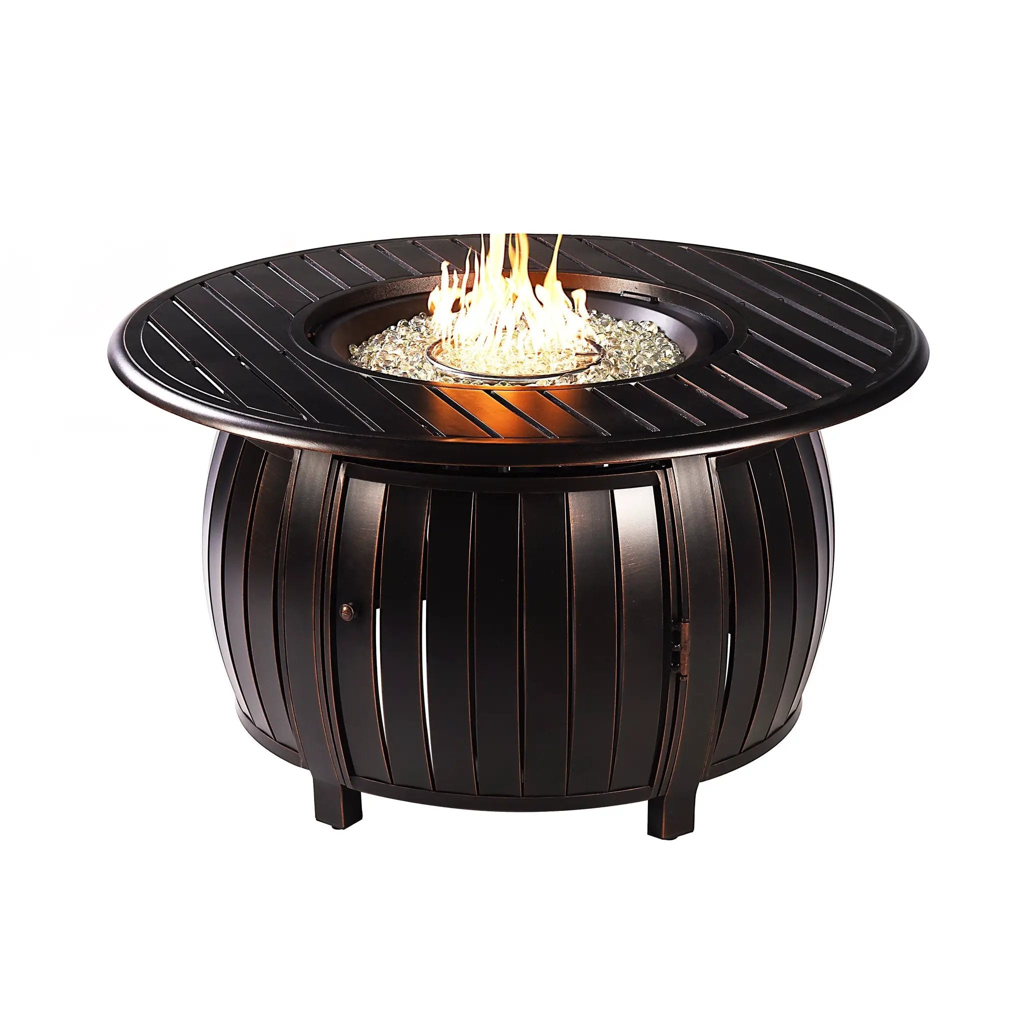Black Aluminum Fire Table Set with Two Loveseats and Two Club Chairs by Sharicks