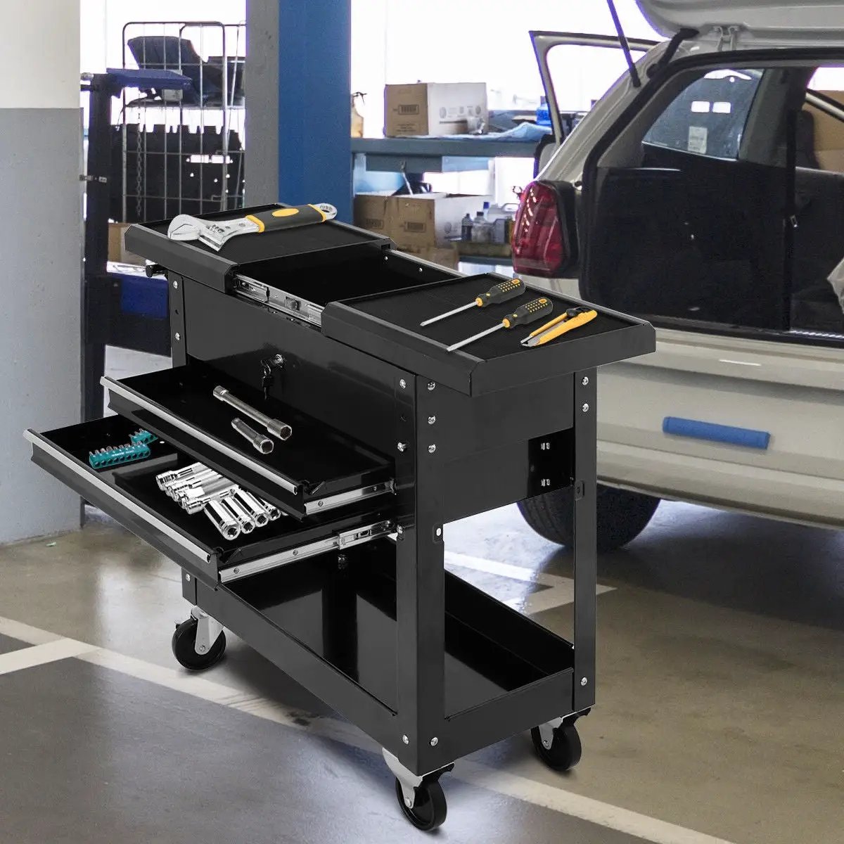 Rolling Mechanics Tool Cart Slide Top Utility Storage Cabinet Organizer 2 Drawers by DirectDeals
