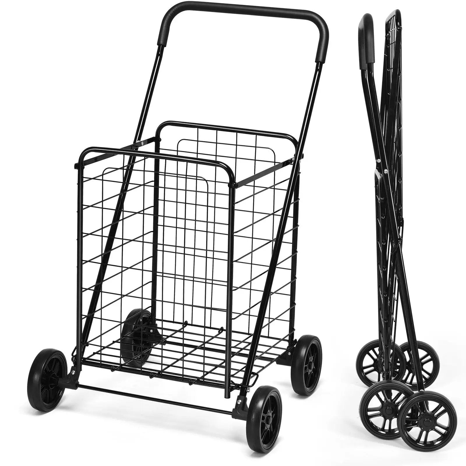 Portable Folding Shopping Cart Utility for Grocery Laundry-Black by DirectDeals