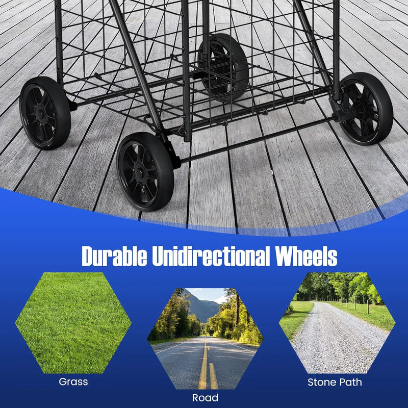 Portable Folding Shopping Cart Utility for Grocery Laundry-Black by DirectDeals