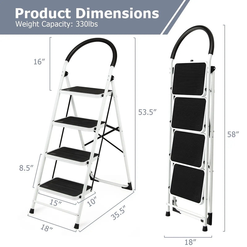 4-Step Folding Ladder with Anti-Slip Pedal Platform 330Lbs Capacity by DirectDeals