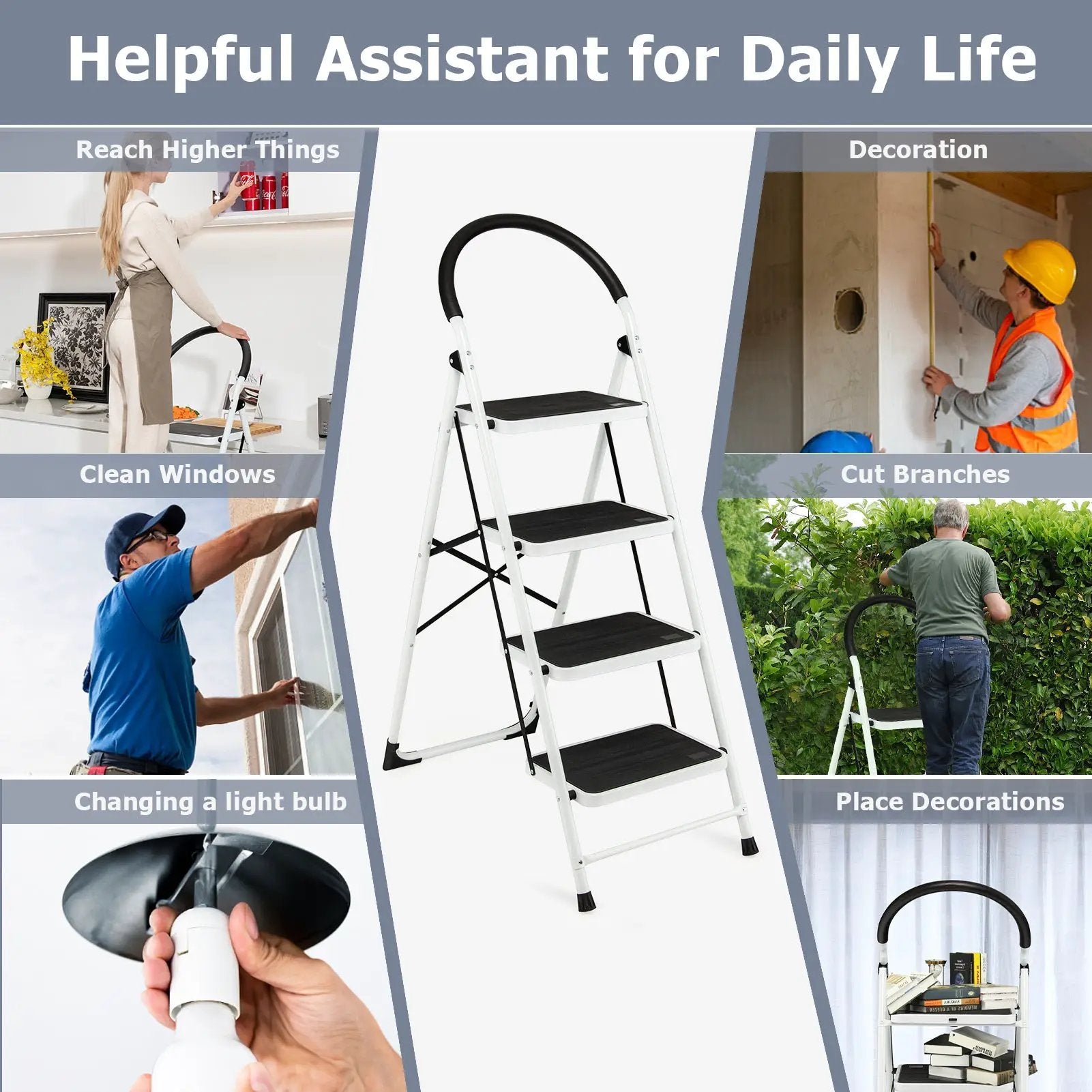 4-Step Folding Ladder with Anti-Slip Pedal Platform 330Lbs Capacity by DirectDeals