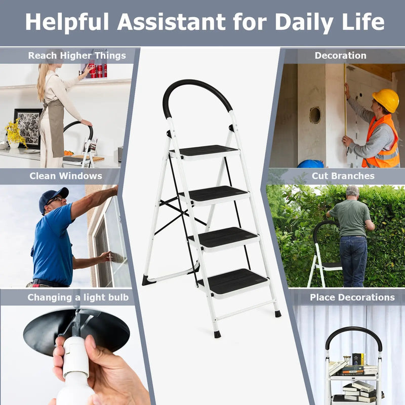 4-Step Folding Ladder with Anti-Slip Pedal Platform 330Lbs Capacity by DirectDeals
