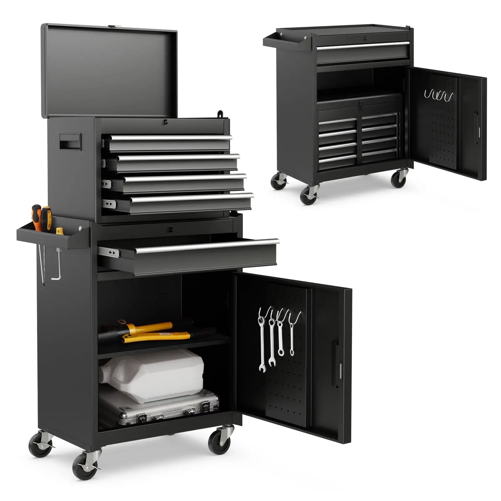 2-in-1 Tool Chest and Cabinet with 5 Sliding Drawers-Black by DirectDeals