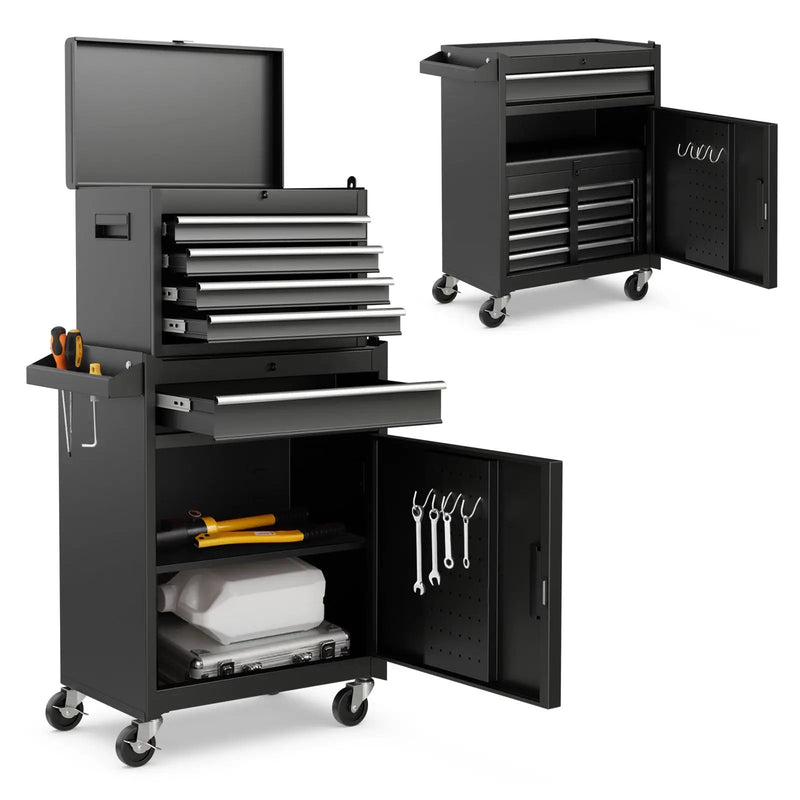2-in-1 Tool Chest and Cabinet with 5 Sliding Drawers-Black by DirectDeals