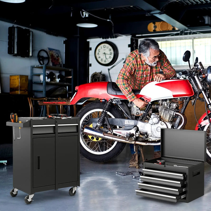 2-in-1 Tool Chest and Cabinet with 5 Sliding Drawers-Black by DirectDeals