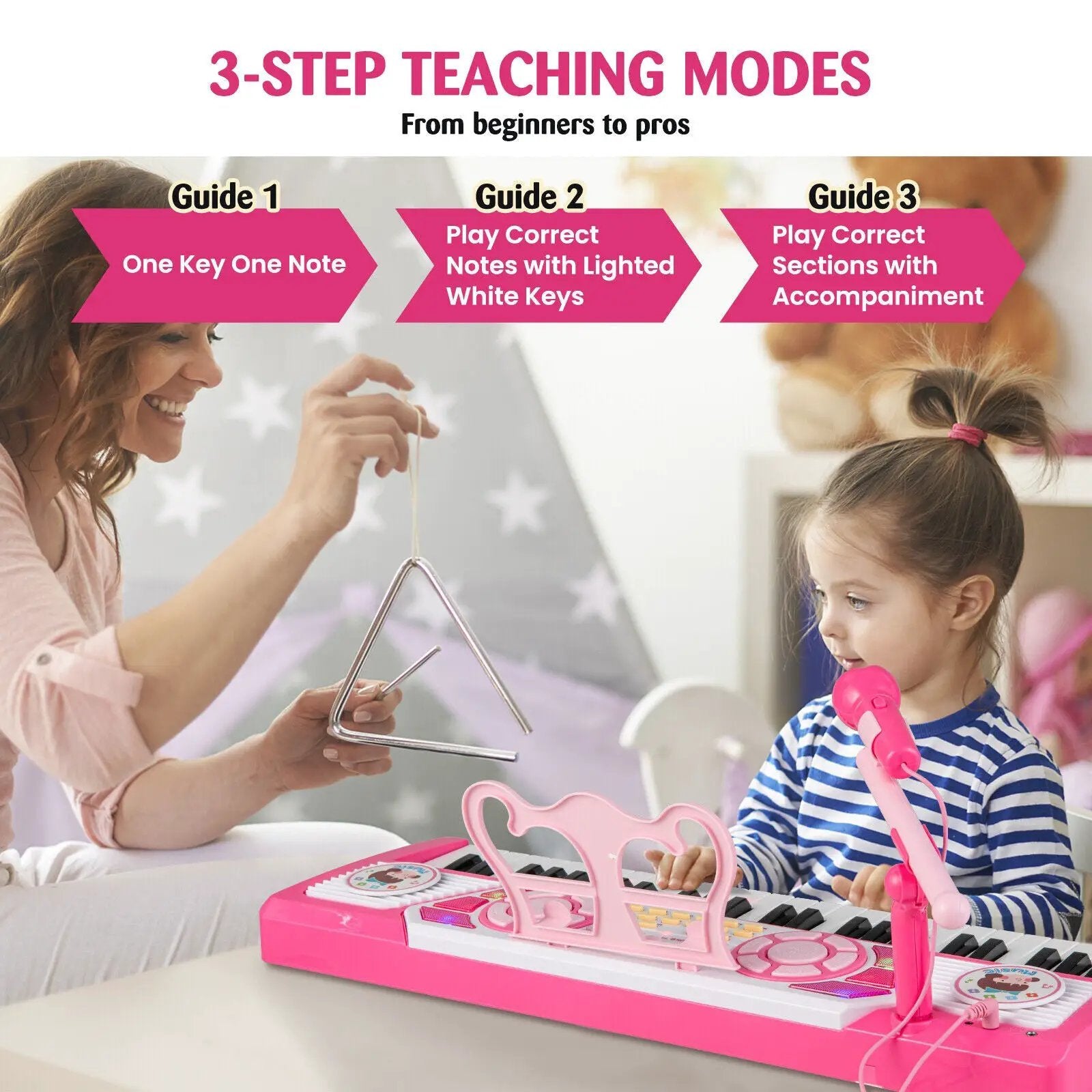 49 Keys Kids Piano Keyboard for Kids 3+-Pink by DirectDeals