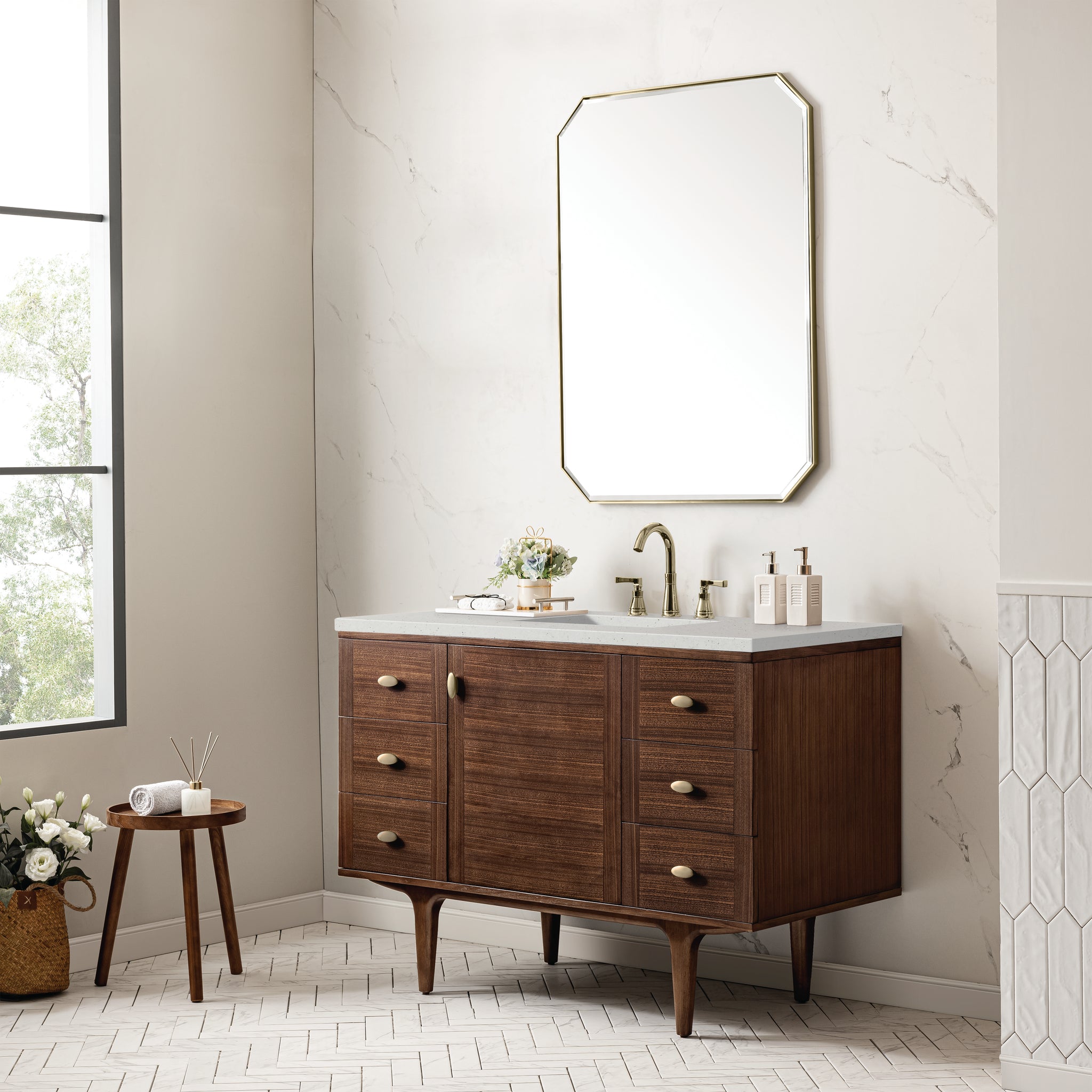 James Martin Amberly 48" Dual Mount Single Bathroom Vanity, Mid-Century Walnut, view 35
