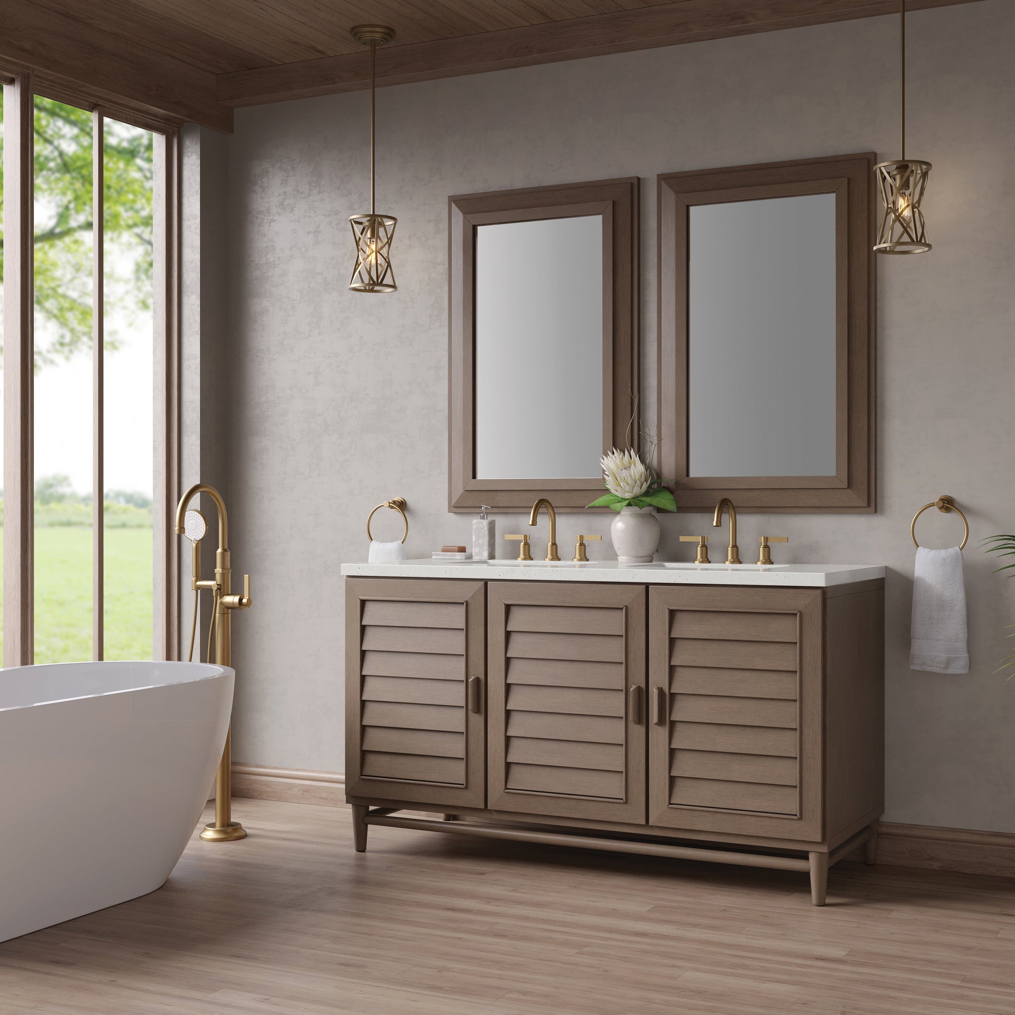 James Martin Portland 60" Double Bathroom Vanity, Whitewashed Walnut, view 30