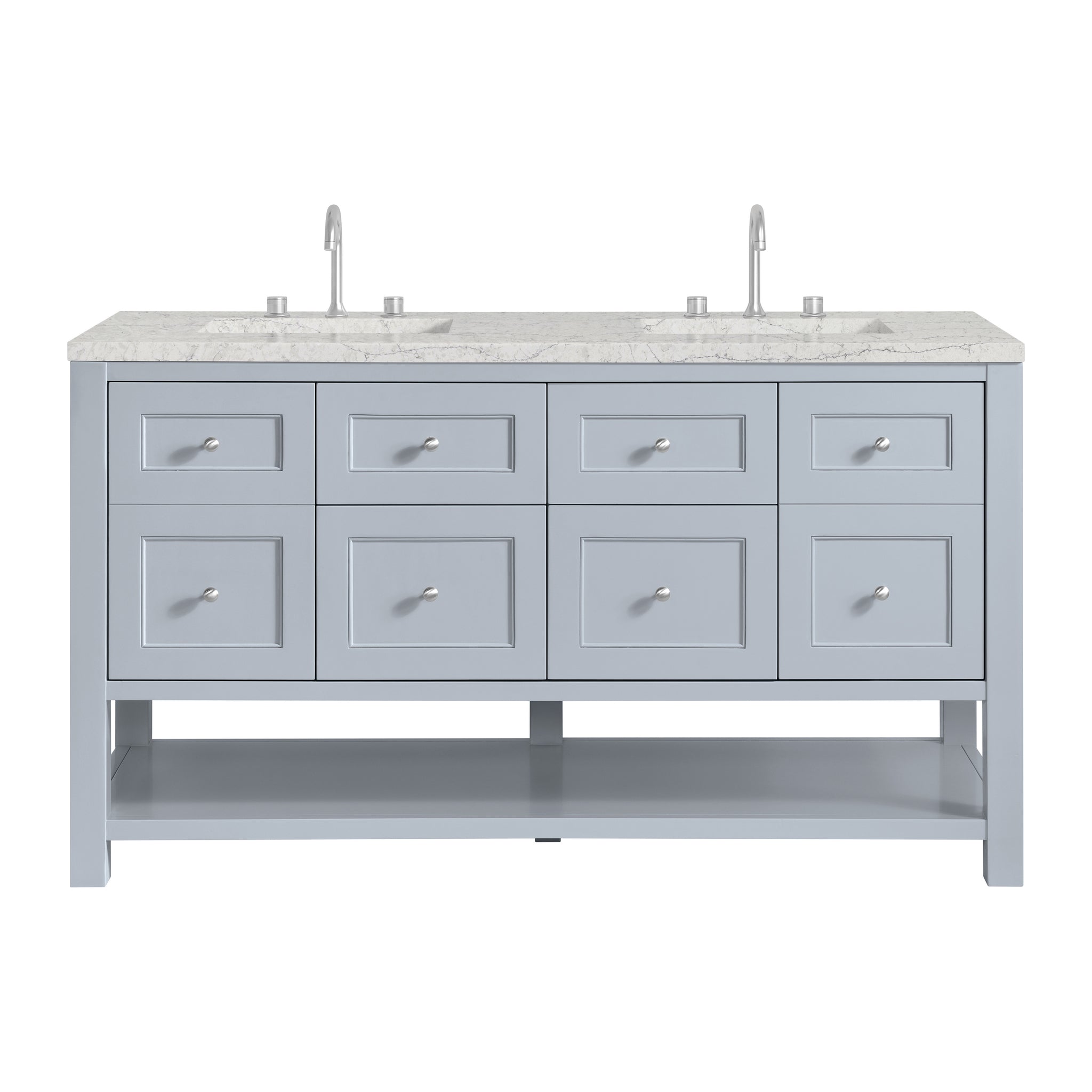 James Martin Breckenridge 60" Double Bathroom Vanity, Serenity Blue with Eternal Jasmine Pearl (FreePower) countertop